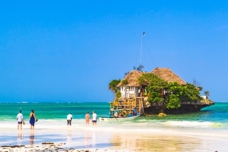 Rock Restaurant over the sea in Zanzibar, Tanzania, Afrika.